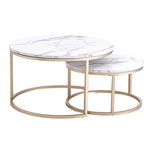 2-in-1 Couchtisch mit Marmorstruktur für Wohnzimmer, Sofa, seitliche runde Kombination, Heimmöbel, Metallhalterung (Farbe: Bildfarbe, Größe: Einheitsgröße) (Bildfarbe Einheitsgröße) von sdghfghdbghgfyedvfvjk