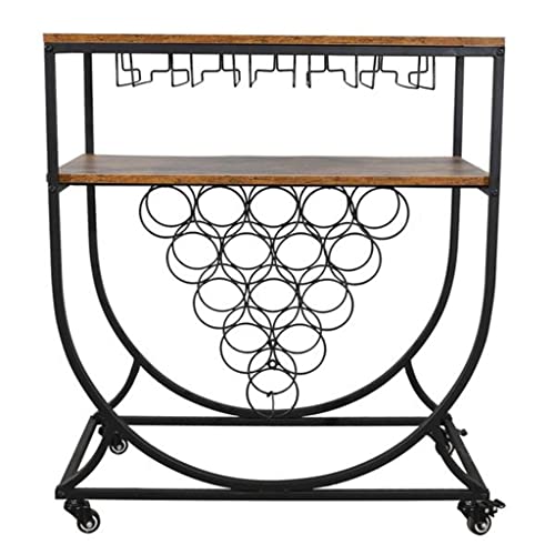 Bar-Servierwagen, Esszimmer, Auto, Aufbewahrung, 2-lagig, schwarzer Metallrahmen, industrieller Stil, oberes Regal mit Weinregal und Glashalter (Farbe: Braun, Größe: 74 x 41 x 83 cm) (Braun 74 x 41 x von sdghfghdbghgfyedvfvjk