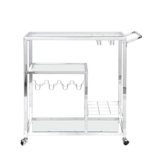 Moderner Chrom-Bar-Servierwagen, silberfarbener Glas-Metallrahmen, Weinaufbewahrung, Bar, Esszimmer, Auto, Aufbewahrung, 2-lagig (Farbe: Silber, Größe: 93 x 40 x 88 cm) (Silber 93 x 40 x 88 cm) von sdghfghdbghgfyedvfvjk