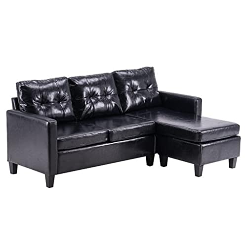 PU-Kombinationssofa, Couch, bequem, L-Form, 194 x 126 x 89 cm, umwandelbares Design, einfache Montage (Farbe: Braun, Größe: Dreisitzer) (schwarzer Dreisitzer) von sdghfghdbghgfyedvfvjk