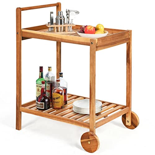 Rollwagen mit 2 Ebenen, Küchenwagen, Esszimmer-Servierwagen, mit Rollen aus Massivholz, Arbeitsplatte und Gewürzregal (Farbe: Braun, Größe: 1 Stück) (Braun, 1 Stück) von sdghfghdbghgfyedvfvjk