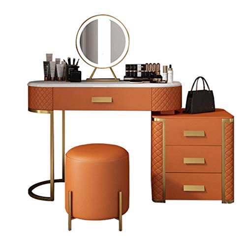 Premium Schminktisch Set mit LED-Lichtspiegel - Schminktisch Set mit einstellbarer Helligkeit Spiegel 4 Schubladen Gepolsterter Hocker Schlafzimmer Wohnzimmer Ankleidezimmer Braun von sdhgsdgdhsavbxc
