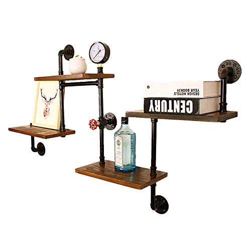 Regal Schweberegale Wandmontiertes Set Hängende Dekor Massivholzverkleidung und Schmiedeeisenrohr mit Montagezubehör in Haus und Küche Vintage-Stil (Schwarz) von sdhgsdgdhsavbxc
