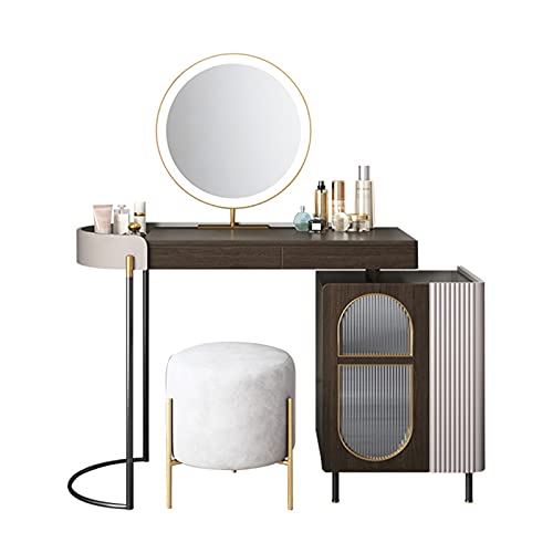 Schminktisch Ausziehbarer Schminktisch Schreibtisch Set mit Spiegel Gepolstert Hocker Schubladen und Aufbewahrungsschrank Schminktisch Kosmetik Kommode Schlafzimmer Badezimmer Möbel Einfach zu von sdhgsdgdhsavbxc