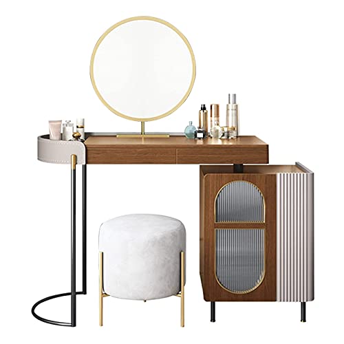 Schminktisch Ausziehbarer Schminktisch Schreibtisch Set mit Spiegel Gepolstert Hocker Schubladen und Aufbewahrungsschrank Schminktisch Kosmetik Kommode Schlafzimmer Badezimmer Möbel Einfach zu von sdhgsdgdhsavbxc