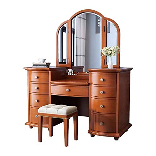 Schminktisch Schlafzimmer Multifunktional Schminktisch Set 3 Klappspiegel Massivholz Schminktisch mit Schminkhocker Mehrere Aufbewahrungsschubladen Weiß von sdhgsdgdhsavbxc