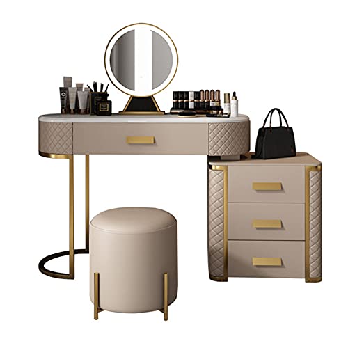 Schminktisch-Set, Schminktisch, Schreibtisch-Set mit LED-Licht, verstellbarer Helligkeitsspiegel, 4 Schubladen und gepolstertem Hocker für Schlafzimmer, Wohnzimmer, Ankleidezimmer, einfach zu Schminktisch-Set, Schminktisch, Schreibtisch-Set mit LED-Licht, verstellbarer Helligkeitsspiegel, 4 Schubladen und gepolstertem Hocker für Schlafzimmer, Wohnzimmer, Ankleidezimmer, einfach zu von sdhgsdgdhsavbxc