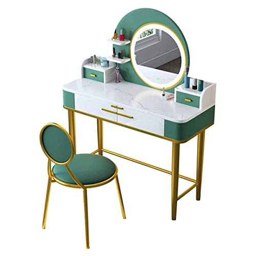 Schminktisch-Set mit 3 Modi, beleuchtetem Spiegelkissen, Hocker, Schminktisch, Schminktisch, Schminktisch mit Schublade, Aufbewahrungsregale für Damen, Kommode, Schreibtischmöbel für Schlafzimmer von sdhgsdgdhsavbxc