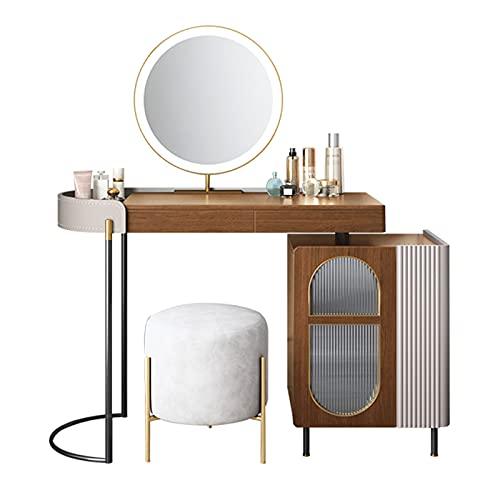Schminktisch mit LED Einstellbare Helligkeit Touch Lichter Spiegel Hocker Schubladen und Aufbewahrungsschrank Schminktisch Set Schminktisch Kosmetik Kommode Schlafzimmer Möbel A von sdhgsdgdhsavbxc