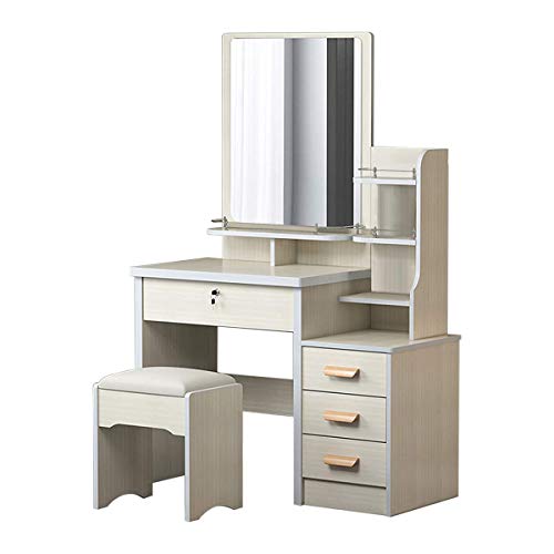 Schminktisch mit drehbarem Spiegel und 4 Schubladen, Holz, Schminktisch mit gepolstertem Hocker, Schlafzimmer, Badezimmer, Schminktisch mit drehbarem Spiegel für Mädchen und Frauen von sdhgsdgdhsavbxc