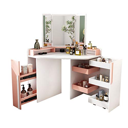Schminktisch mit dreifach klappbarem Spiegel und Aufbewahrungsregal, modernes Schminktisch-Möbel-Set für Mädchen und Frauen, Holz von sdhgsdgdhsavbxc