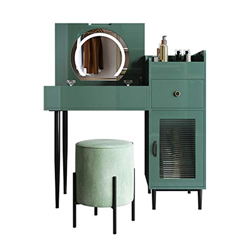 Schminktisch und Hocker-Set, Computer-Büro-Schreibtisch, Multifunktions-Schminktisch, Kosmetik, Schminktisch mit LED-Licht, HD-Spiegel für Wohnung, Schlafzimmer, Möbeldekoration, Grün, 1,0 m von sdhgsdgdhsavbxc