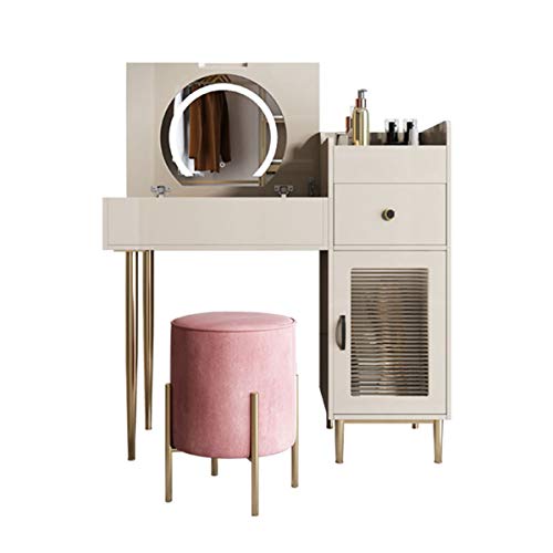 Schminktisch und Hocker-Set, Computer-Büro-Schreibtisch, Multifunktions-Schminktisch, Kosmetik, Schminktisch mit LED-Licht, HD-Spiegel für Wohnung, Schlafzimmer, Möbeldekoration, Grün, 1,0 m von sdhgsdgdhsavbxc