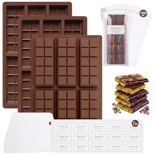 3 Stück Schokoladenform Silikon Tief Set mit Schaber, Tasche, Aufkleber - Silikonform für DIY Süßigkeiten und Backen von sdhiiolp