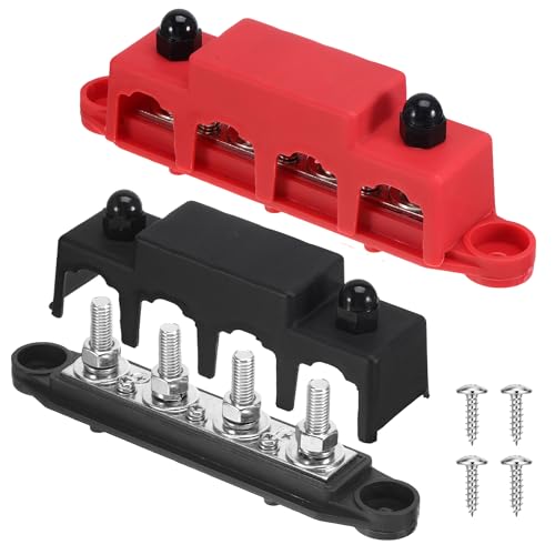 Sammelschiene 12v-48V DC Verteilerblock 250A Stromverteiler mit 4 x M10 Klemmenbolzen Stromverteilungsblock BusBar Box für Auto RV Boat Yacht 2PCS (M10) von sdhiiolp