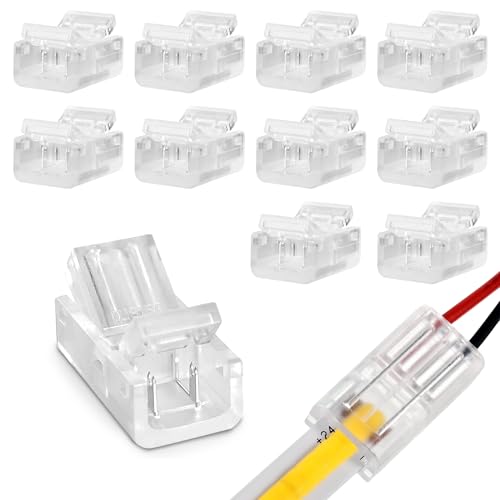10 Stück 2 Pin 8 mm COB LED Verbinder Led Strip Connector Verbinder 2 Polig lötfrei Streifenverbinder 2Pin Verbindungskabel für LED Streifen Stripes Adapter 5V 12V 24V von sdhiiolp