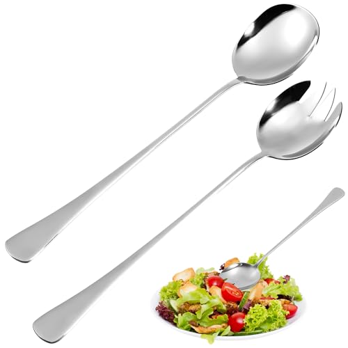 sdhiiolp Salatbesteck Set Edelstahl 28 cm, 2 Stück Groß Servierlöffel Salatgabel, Salatlöffel Edelstahl Göffel mit Langen Griffen, Tischbesteck für Familie, Hotels, Restaurants von sdhiiolp