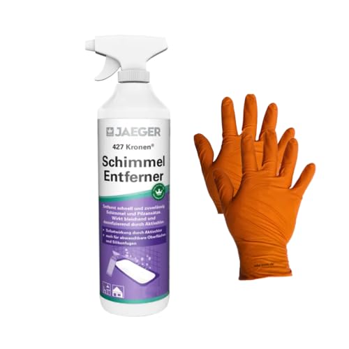 Jaeger Kronen Schimmel-Entferner 427 Spray: Sofortige Schimmelbekämpfung und Fleckenentfernung mit Aktivchlor + Nitrilhandschuhe 0,5 Liter von sdw-tools