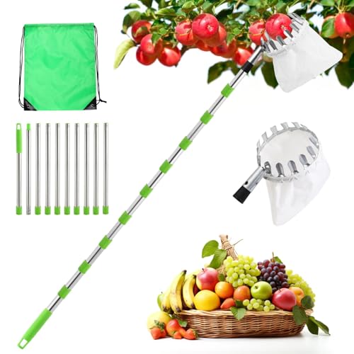 4,2M Obstpflücker mit Teleskopstiel,Obstpflücker für Kirschen Diameter 16 cm, Apfelpflücker mit Baumwollbeutel, Kirschenpflücker, Pflaumenpflücker for Reaching Inaccessible Places in Fruit Trees von seOSTO