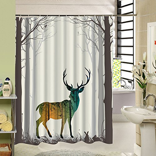 Duschvorhang, Polyester, Reh-Motiv, wasserfest, maschinenwaschbar, 180 x 200 cm von Sea&Cloud