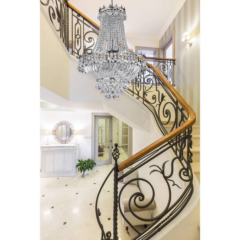 home24 Kronleuchter Versailles II 55 x 74 x 55cm Silber Glasart: Kristallglas Material: Glas, Metall Metallart: Stahl Oberfläche Metall: Verchromt E14 von home24