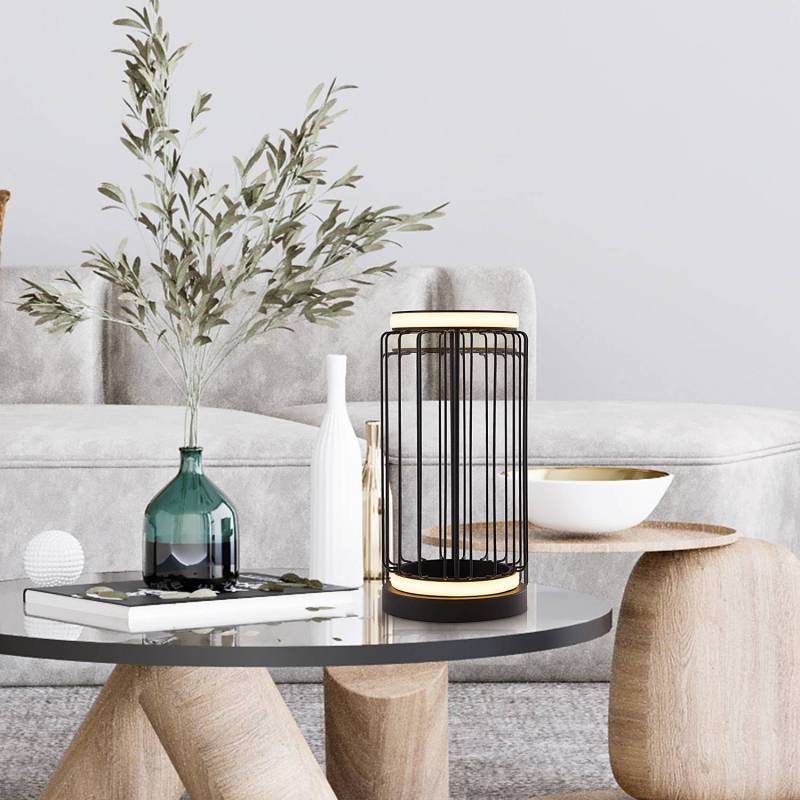 home24 LED-Tischleuchte Circolo Cage 16 x 33 x 16cm Schwarz Stahl, lackiert Silikon LED LED-Platine von home24