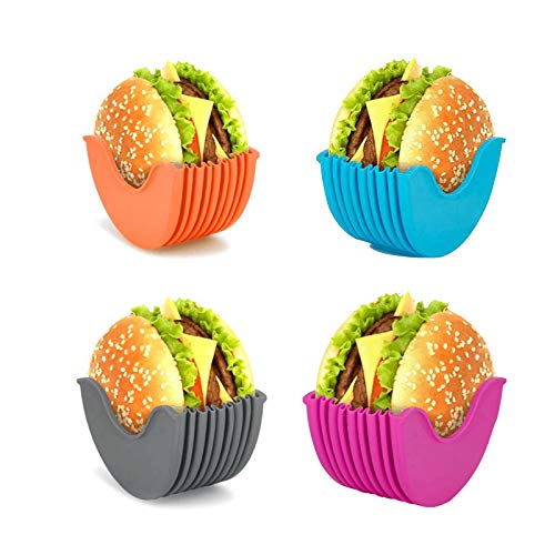 ABenxxou einziehbarer Burger-Halter, Wiederverwendbare Burger-Box aus Silikon,Sandwich-Halter, geeignet für Burger-Liebhaber, Erwachsene und Kinder,4 Stück Vier Farben von ABenxxou