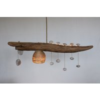 Treibholz-Licht Mit Quarz-Kiesel-Anhängern - Japandi Beleuchtung Handgemachte Rustikale Deckenlampe Holz-Kronleuchter von seazencity