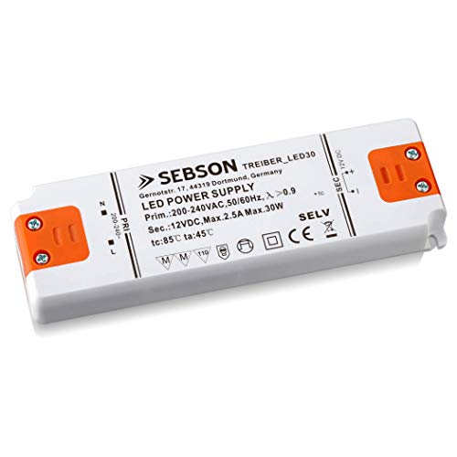 SEBSON 30W LED Treiber/LED Trafo - 12V Konstante Ausgangsspannung, Transformator, Netzteil für LED Lampen G4, MR11, GU5.3, MR16-155x50x17mm von SEBSON