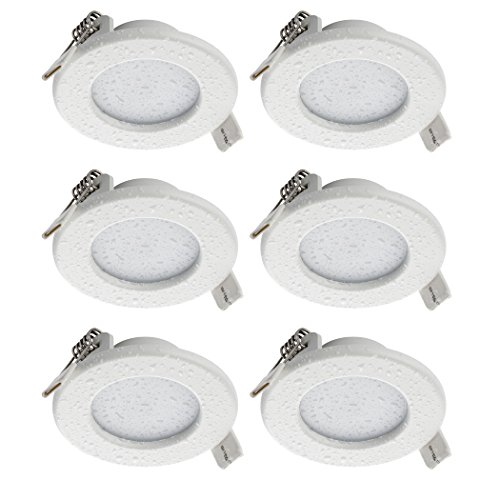 SEBSON® LED Einbaustrahler 230V flach, Badezimmer geeignet IP44, integrierter Treiber, 5W, rund, warmweiß (3000K), 400lm, Einbauleuchte, Deckenstrahler, LED Panel Bad, 6er-Pack von SEBSON