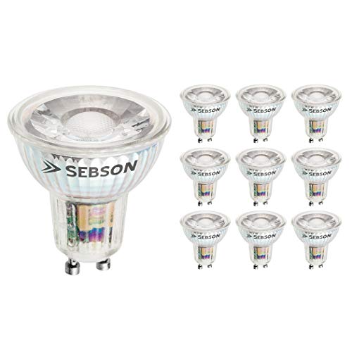 SEBSON® Ra 95 Serie + flimmerfrei, GU10 LED Lampe 5W warmweiß, ersetzt 50W, 380lm, 3000K, 230V LED Leuchtmittel, ø50x54mm, 10er Pack von SEBSON