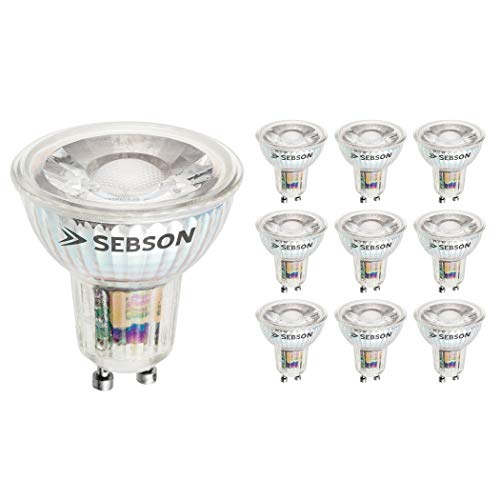 SEBSON® Ra 95 Serie + flimmerfrei, GU10 LED Lampe 5W warmweiß, ersetzt 50W, 380lm, 3000K, 230V LED Leuchtmittel, ø50x54mm, 10er Pack von SEBSON