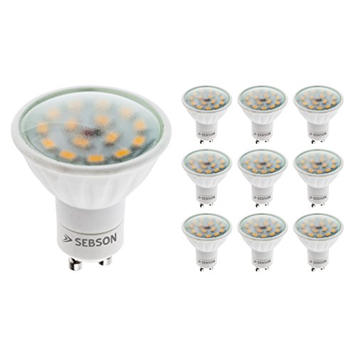 SEBSON LED Lampe GU10 warmweiß 5W - 10er Set - ersetzt 35W Halogen, 380 Lumen, GU10 LED Strahler 230V, LED Leuchtmittel 110°, ø50 x 58mm - Deckenstrahler von SEBSON