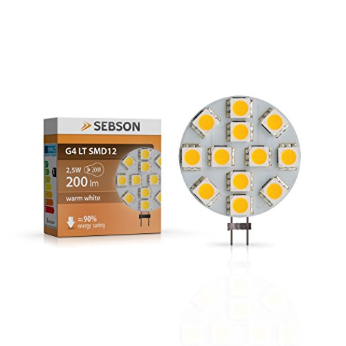 SEBSON LED Lampe G4 warmweiß 3W (2.5W), ersetzt 20W Glühlampe, 200lm, GU4 LED Stiftsockel 12V DC, Leuchtmittel 130° von SEBSON