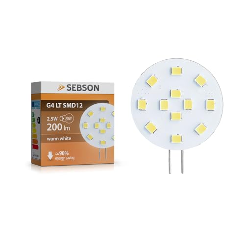 SEBSON LED Lampe G4 warmweiß 3W (2.5W), ersetzt 20W Glühlampe, 200lm, GU4 LED Stiftsockel 12V DC, Leuchtmittel 130° von SEBSON