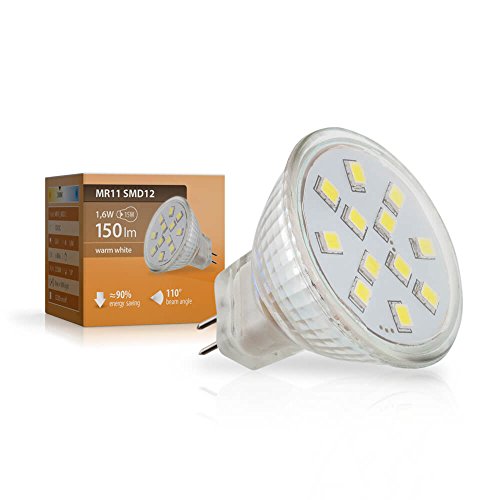 SEBSON LED Lampe GU4/ MR11 2W (1.6W), ersetzt 20W Glühlampe, warmweiß, 150lm, Leuchtmittel 110°, 12V DC von SEBSON