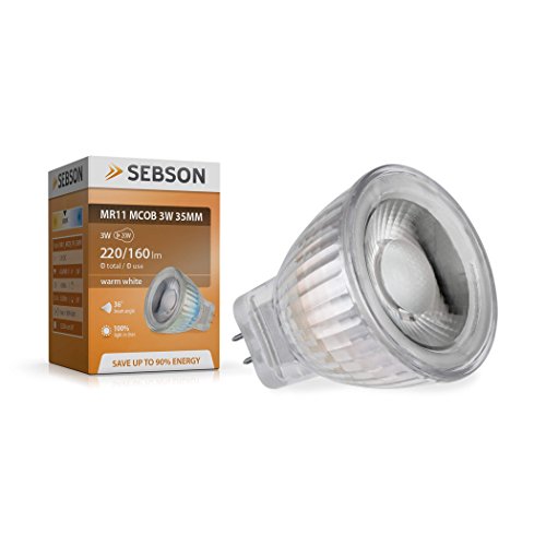 SEBSON LED Lampe GU4/ MR11 warmweiß 3W, ersetzt 20W Glühlampe, 220 Lumen, LED Spotlight 36°, 12V DC, ø35x40mm von SEBSON