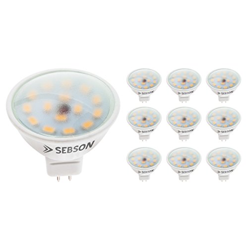 SEBSON LED Lampe GU5.3 / MR16 warmweiß 5W, ersetzt 40W Glühlampe, 380 Lumen, 12V DC, Leuchtmittel 110°, 10er Pack von SEBSON