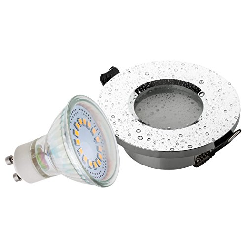 SEBSON Einbaustrahler Bad IP44 Alu Chrom inkl. GU10 LED Lampe 3,5W - Unterputz Decken Einbau Rahmen rund Lochdurchmesser 65mm von SEBSON