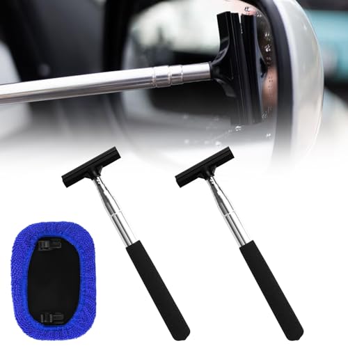 2 Stück Scheibenabzieher Auto, Teleskop Fensterwischer, Abzieher Auto, Squeegee, Spiegelwischer mit Reinigungstuch，Einziehbar bis zu 98cm，Geeignet für alle Arten von Autokarosserien, Spiegeln，Glas von sebudion