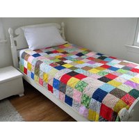 Patchwork Quilt, Xl Zwillingsgröße, 67, 5" X 99", Baumwolldecke Classic Americana, Schlafsaal Bettwäsche, Quiltsy Handmade, Scrappy von secondsanctuary