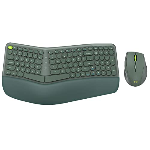 Ergonomische kabellose Tastatur und Maus Combo - 2,4 GHz USB-Empfänger, geteiltes Tastaturlayout mit Handgelenkauflage, 3-stufige optische Maus mit 6 Tasten, für Windows und Mac, Grün von seenda