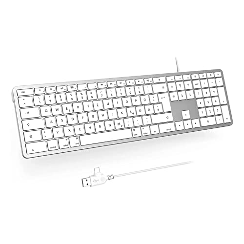 seenda Kabelgebundene Mac Tastatur, mit Kabel und Type C/USB Anschluss, Deutsch QWERTZ iMac Keyboard Nur für Mac OS/IOS, Silber & Weiß von seenda