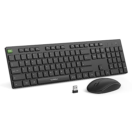 Kabellose Tastatur und Maus Combo, seenda Kabellose USB-Tastatur und Maus in voller Größe mit leisem Klick für Computer/Laptop/Windows/Mac (Schwarz) von seenda