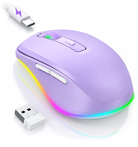 Seenda Kabellose Maus, USB Jiggler Wiederaufladbare RGB Maus, 800/1200/1600/2000 Einstellbare DPI, Soft Click, Tragbare Computermaus für Windows/Mac/Linux, Lila von seenda