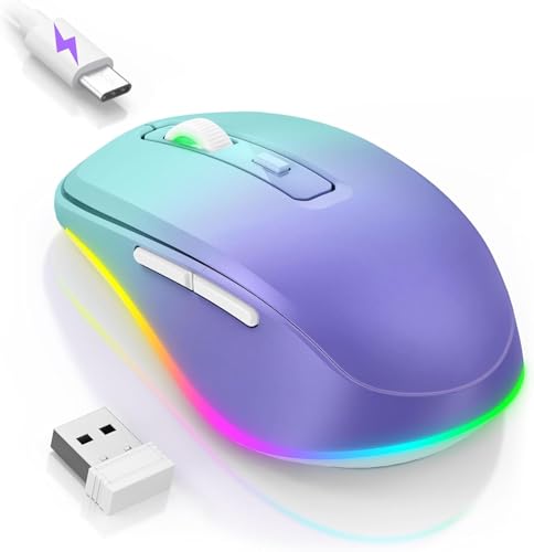 Seenda Kabellose Maus, wiederaufladbare, beleuchtete LED-Maus für Laptop, 2,4 G USB, leise Mäuse mit eingebautem Jiggler-Mover, nicht erkennbare Simulation der Mausbewegung, um den Computer wach zu von seenda