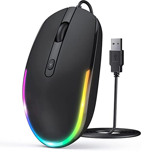 Seenda Maus mit Kabel, LED-RGB-Hintergrundbeleuchtung, mit 1,5 m USB-Kabel, 1600 DPI, geräuschlos, ergonomisch, tragbar, für Computer, Laptop, kabelgebundene Mäuse für alle USB-fähigen Geräte, Schwarz von seenda