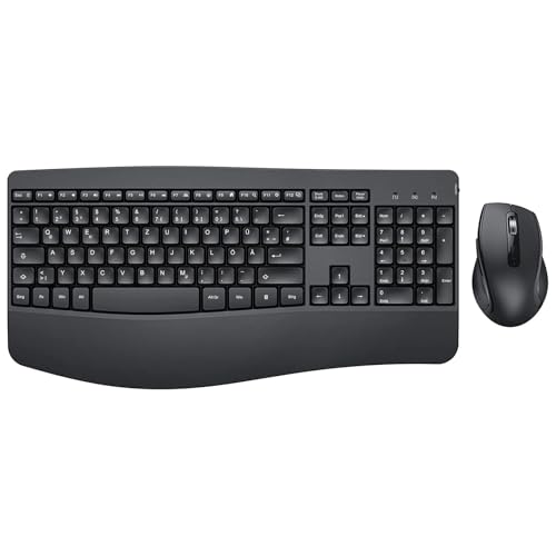 Tastatur Maus Set Ergonomisch, 2.4GHz Kabellose Tastatur und Maus, seenda Tastatur mit Handgelenkauflage und Nummernblock, DE QWERTZ Layout, Wireless Combo für Window/PC/Laptop, Schwarz von seenda