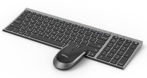 Wireless Rechargeable Keyboard and Mouse Combo, 2.4G USB Keyboard and Mice Set Ultra-Thin Silent UK Layout for PC, Computer, Laptop, Space Gray von seenda