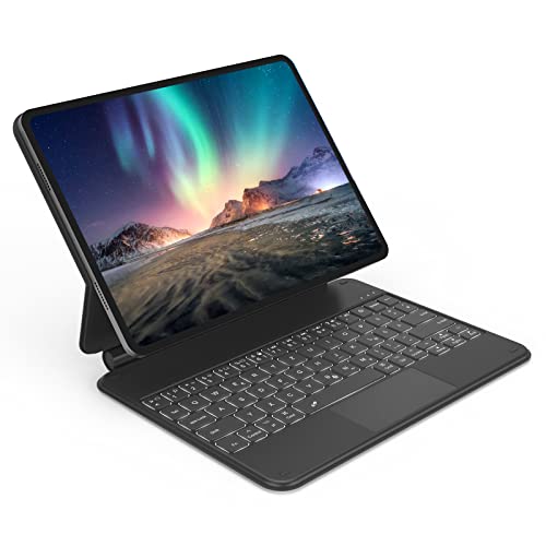 seenda Magic Keyboard für iPad Air 5/4, Wiederaufladbare RGB Tastatur Hülle mit Touchpad für iPad Pro 11 (2022/2021/ 2020/2018), QWERTZ Layout, 12 Farbige Hintergrundbeleuchtung, Schwarz von seenda